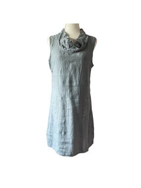 Lina Tomei Sleeveless Light Gray Linen Cowl Neck rDress